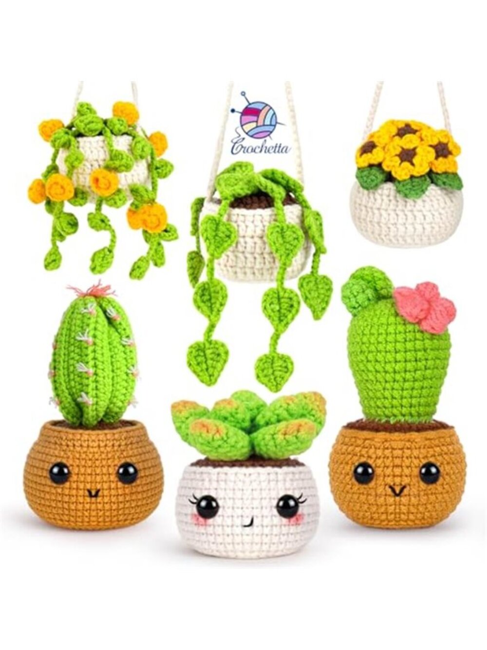 Crochet Kit Beginners Amigurumi Potted Plants Starter Set Video Tutorials 6 Pc